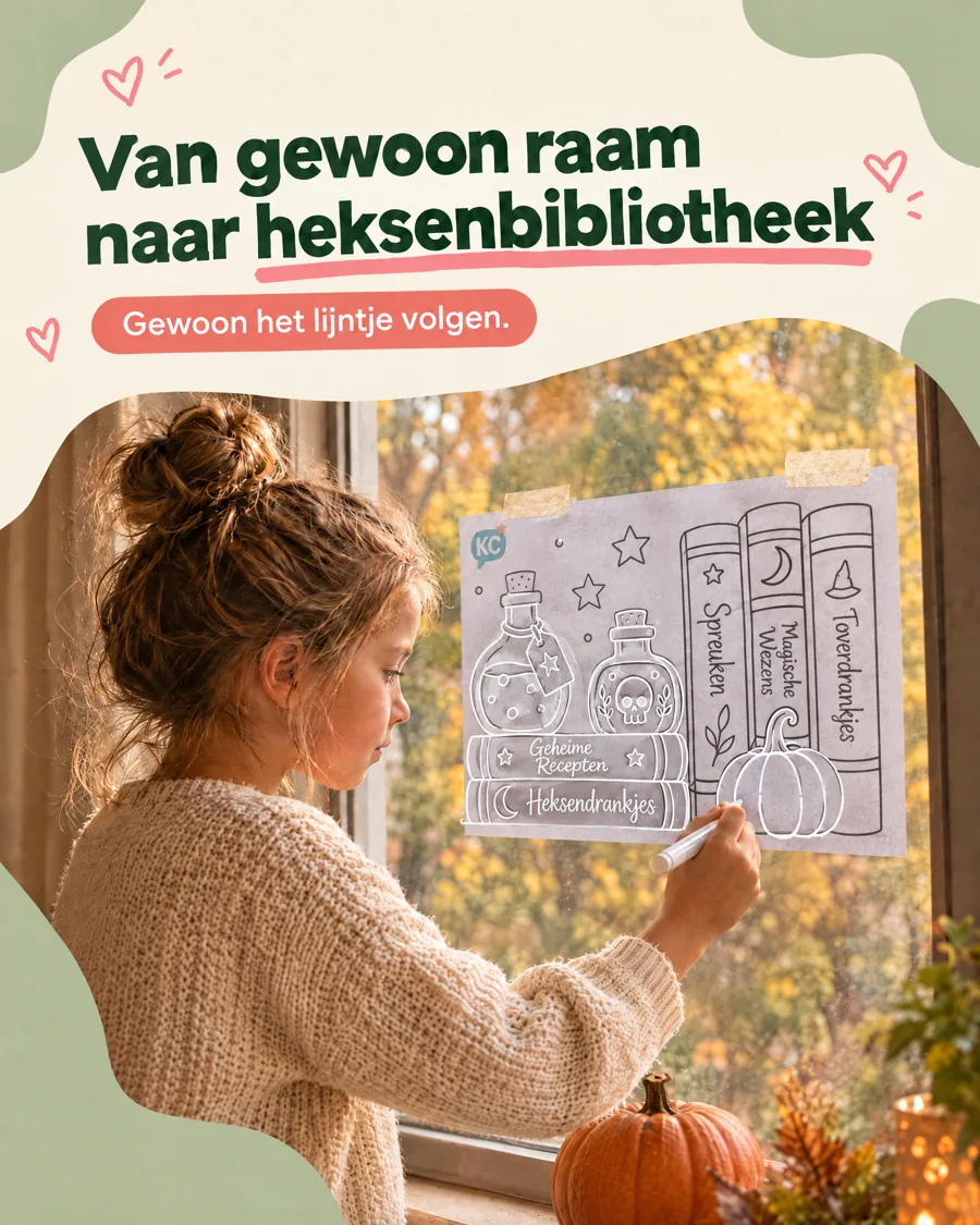 Instagram-post van KnutselConnect: Van gewoon raam naar heksenbibliotheek