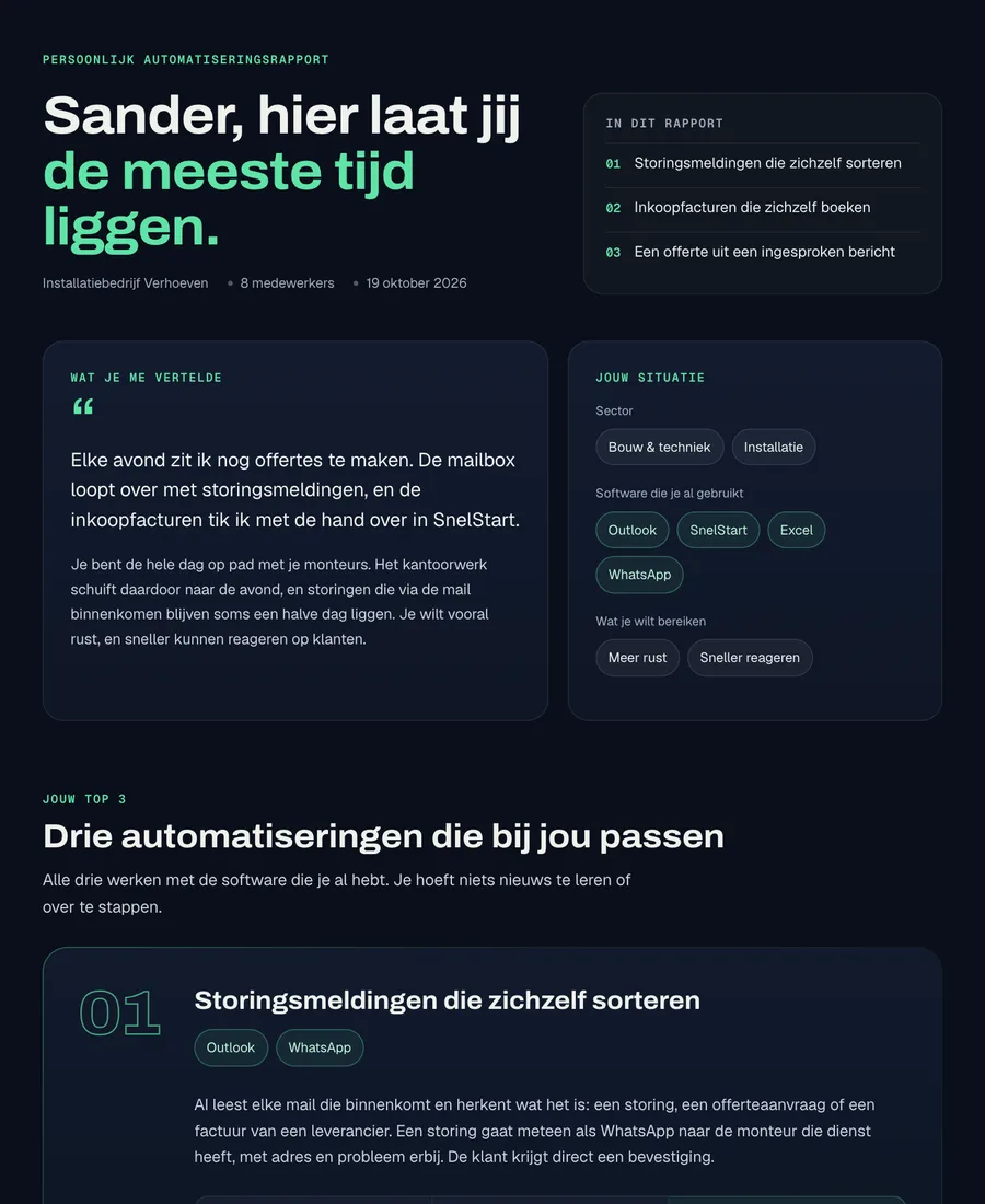 Voorbeeld van een persoonlijk automatiseringsrapport